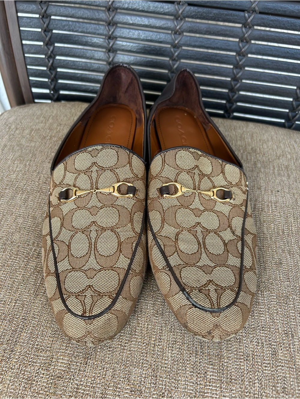 CoachWomens Brown Signature Canvas Loafers with Gold Horsebit